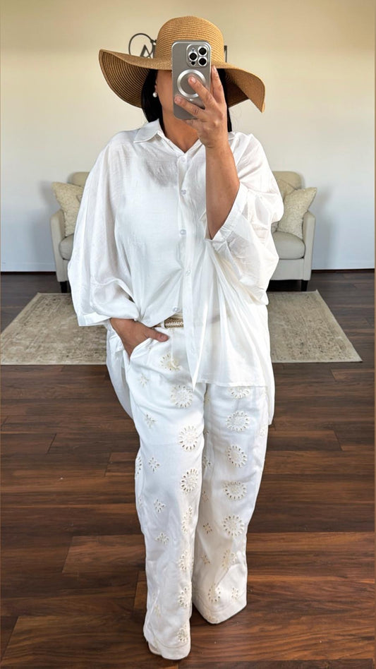 Pantalon à détails effet broderie