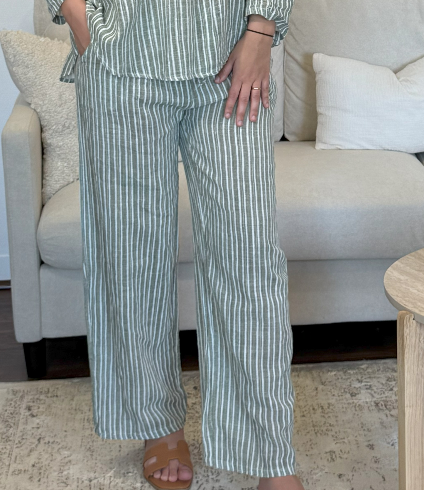 Pantalon fluide rayé 100% coton