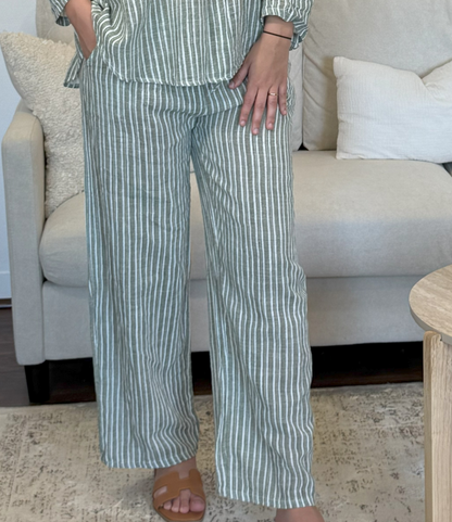 Pantalon fluide rayé 100% coton