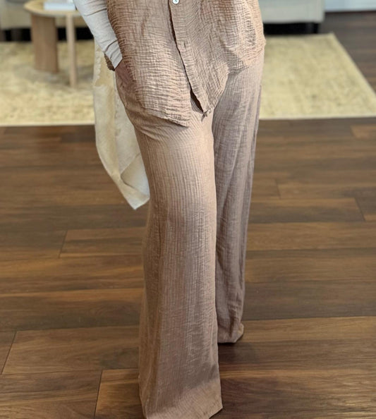 Pantalon large effet gaze de coton