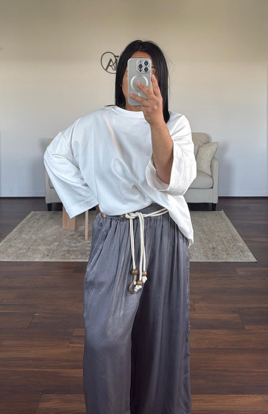 Pantalon effet satin avec ceinture à corde