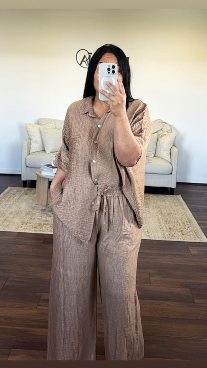 Pantalon large effet gaze de coton